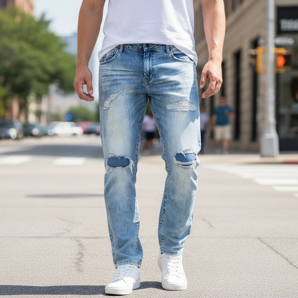 Grindhouse Distressed Men's Denim  Light Acid-wash Jeans size 40 x 32